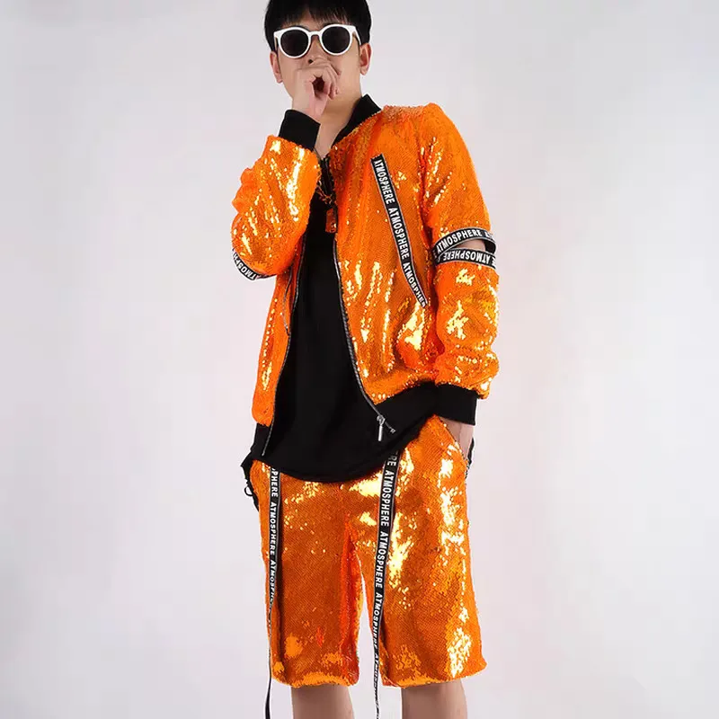 Male Hip Hop Rock Performance Costume Orange Sequins Baseball Jacket Shorts 2 Piece Set Jazz Street Dance Team Stage Costume
Male Hip Hop Rock Performance Costume Orange Sequins Baseball Jacket Shorts 2 Piece Set Jazz Street Dance Team Stage Costume