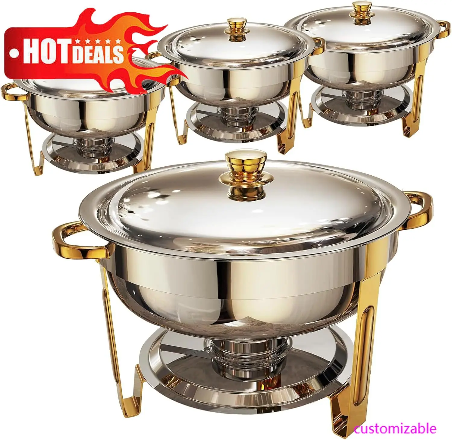 Chafing Dishes for Buffet 4 Pack, 6QT Round Chafing Dish Buffet Set Stainless Steel Buffet Food Warmers Sets for Catering Events
Chafing Dishes for Buffet 4 Pack, 6QT Round Chafing Dish Buffet Set Stainless Steel Buffet Food Warmers Sets for Catering Events