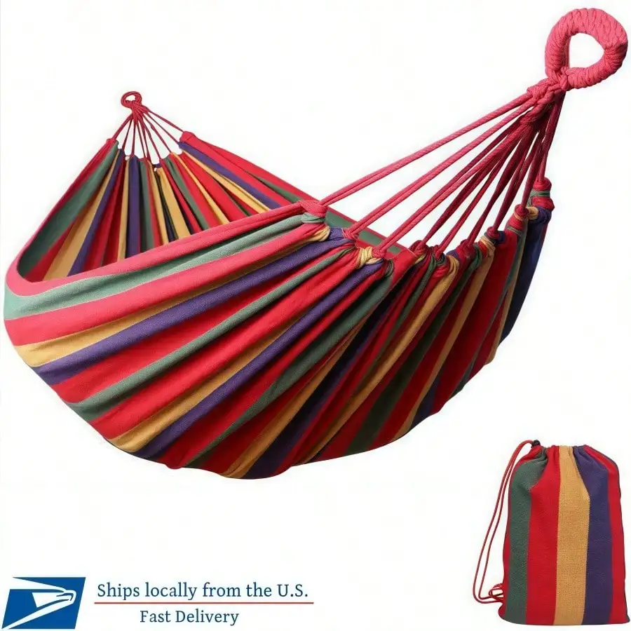 Double Outdoor Hammock (330Lbs Capacity): Blue/Red Striped Portable Camping Hammock with Storage Bag & Ropes
Double Outdoor Hammock (330Lbs Capacity): Blue/Red Striped Portable Camping Hammock with Storage Bag & Ropes