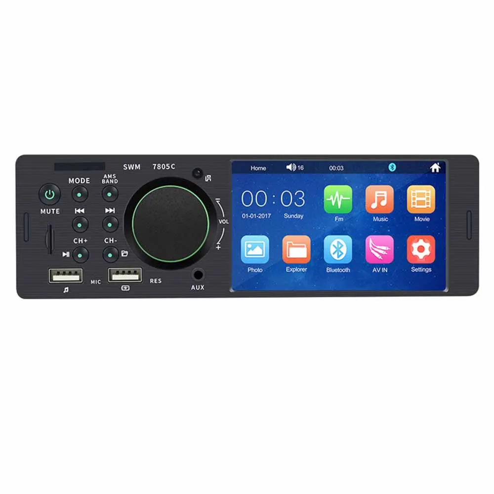 4,1-дюймовый 1-диночный автомобильный радиоприемник Bluetooth Android-авто MP5-плеер с сенсорным экраном Handfree USB стерео аудио мультимедийный головное устройство
4,1-дюймовый 1-диночный автомобильный радиоприемник Bluetooth Android-авто MP5-плеер с сенсорным экраном Handfree USB стерео аудио мультимедийный головное устройство