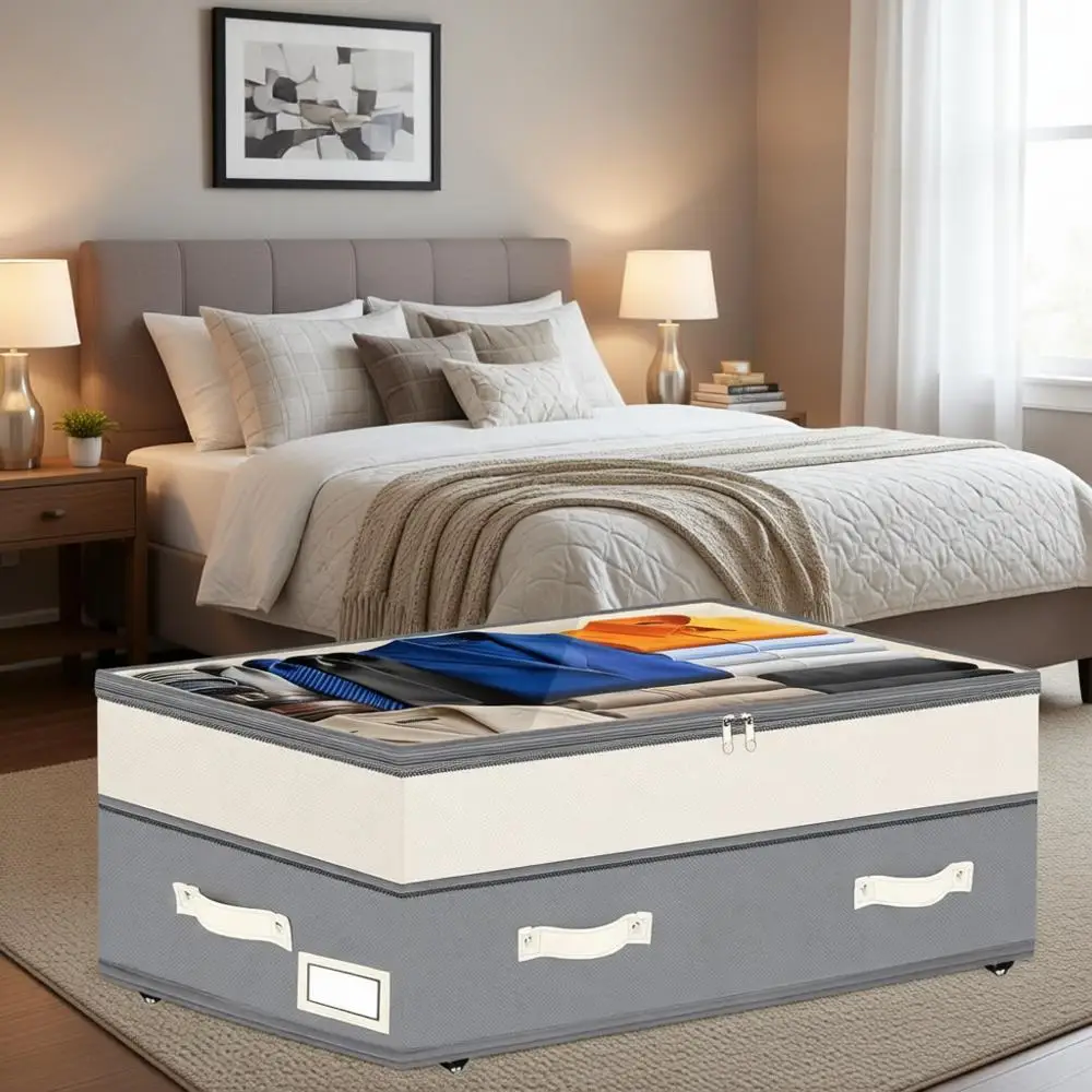 Extra Large Adjustable Height Underbed Storage Bin with Wheels and Clear Lid (Grey)
Extra Large Adjustable Height Underbed Storage Bin with Wheels and Clear Lid (Grey)