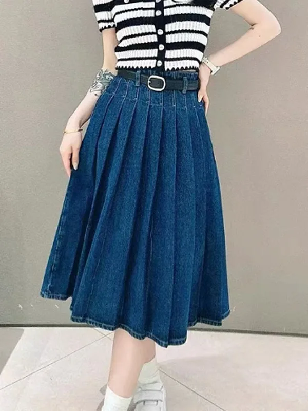 High Waist Pleated Denim Skirt Vintage Waed Commuter Quali Summer Casual Versatile Long Skirt Cotton Color
High Waist Pleated Denim Skirt Vintage Waed Commuter Quali Summer Casual Versatile Long Skirt Cotton Color