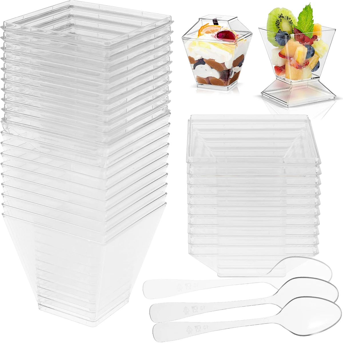 50/100 Pack 2 oz Plastic Dessert Cups with Lids and Spoons, Clear Parfait Cups with Lids, Mini Dessert Shooter Cups
50/100 Pack 2 oz Plastic Dessert Cups with Lids and Spoons, Clear Parfait Cups with Lids, Mini Dessert Shooter Cups