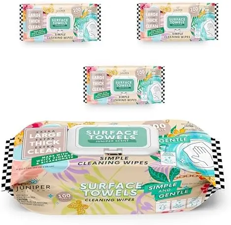 3-Pack Biodegradable Surface Wipes, Bleach-Free, Juniper Scent, 300 Count
3-Pack Biodegradable Surface Wipes, Bleach-Free, Juniper Scent, 300 Count