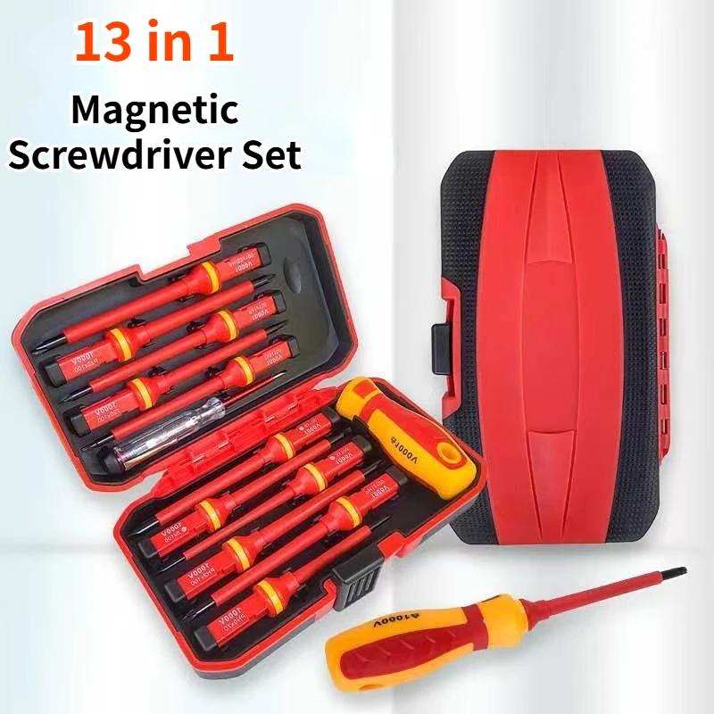 13 in 1 Multi functional Professional Magnetic Screwdriver Set With Case 1000V Insulated CRV Electrician Screw Driver Bit
13 in 1 Multi functional Professional Magnetic Screwdriver Set With Case 1000V Insulated CRV Electrician Screw Driver Bit