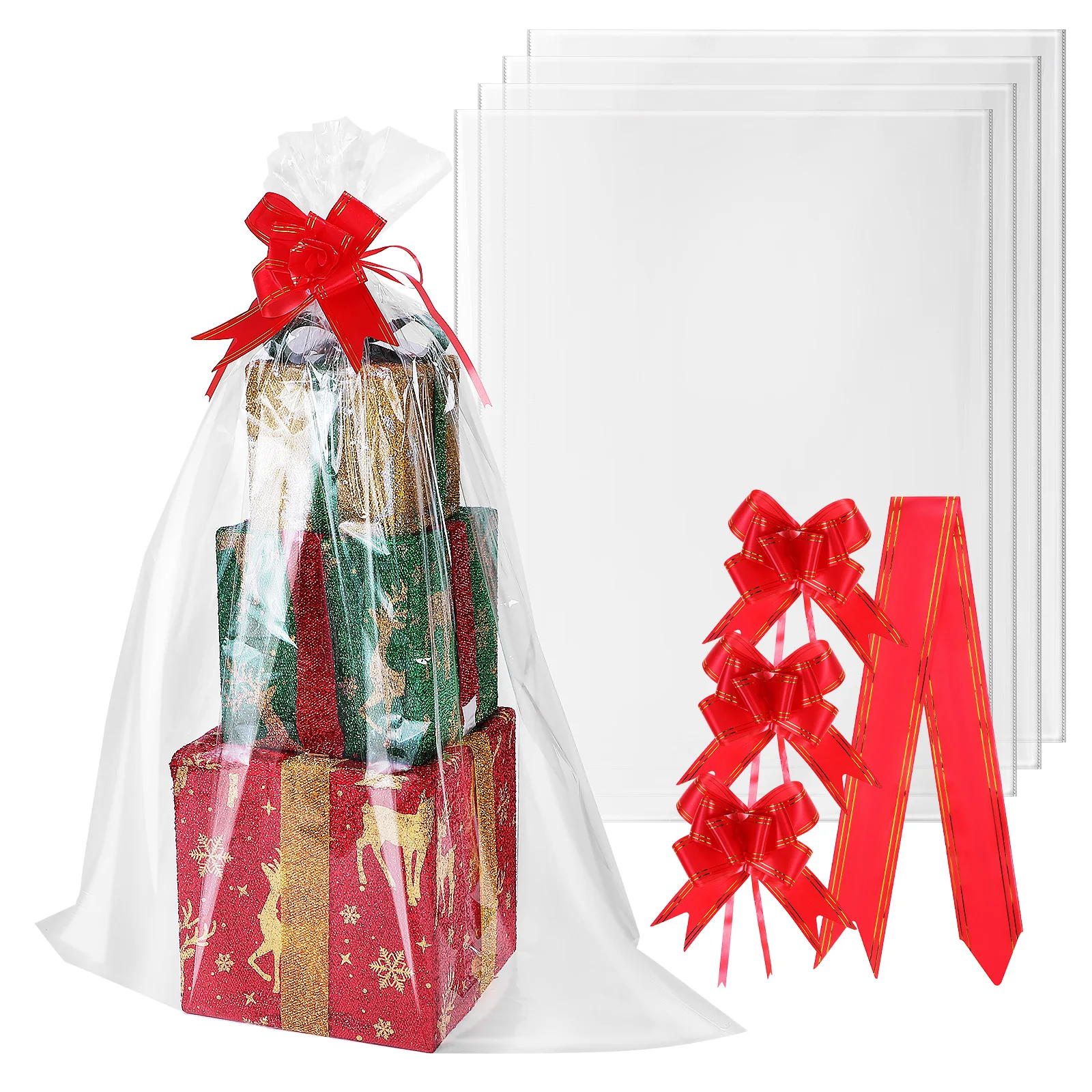 5 Pcs Extra Large Clear Cellophane Bags 75x100CM with Red Bows for Gift Basket Wrapping Holiday Treat Favor Storage
5 Pcs Extra Large Clear Cellophane Bags 75x100CM with Red Bows for Gift Basket Wrapping Holiday Treat Favor Storage