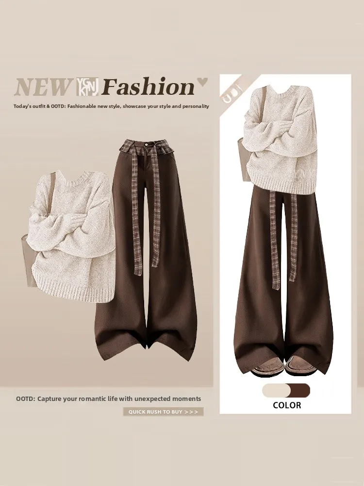 Зимний модный вязаный свитер из Гонконга, женские круглые джинсы с широкими штанинами, длинный свек с высокой талией, осенне-зимний комплект
Зимний модный вязаный свитер из Гонконга, женские круглые джинсы с широкими штанинами, длинный свек с высокой талией, осенне-зимний комплект