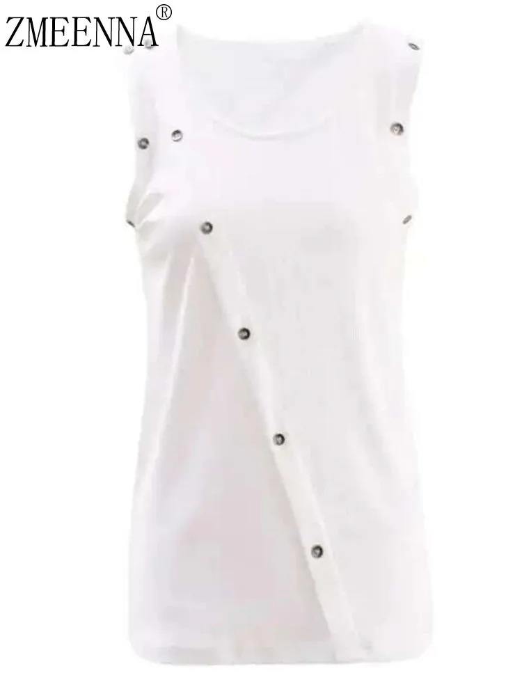 ZMEENNA Women's White Sleeveless With Stud Details Asymmetrical Design Casual Round Neck Tank Top Trendy Summer Fashion ZM3197
ZMEENNA Women's White Sleeveless With Stud Details Asymmetrical Design Casual Round Neck Tank Top Trendy Summer Fashion ZM3197