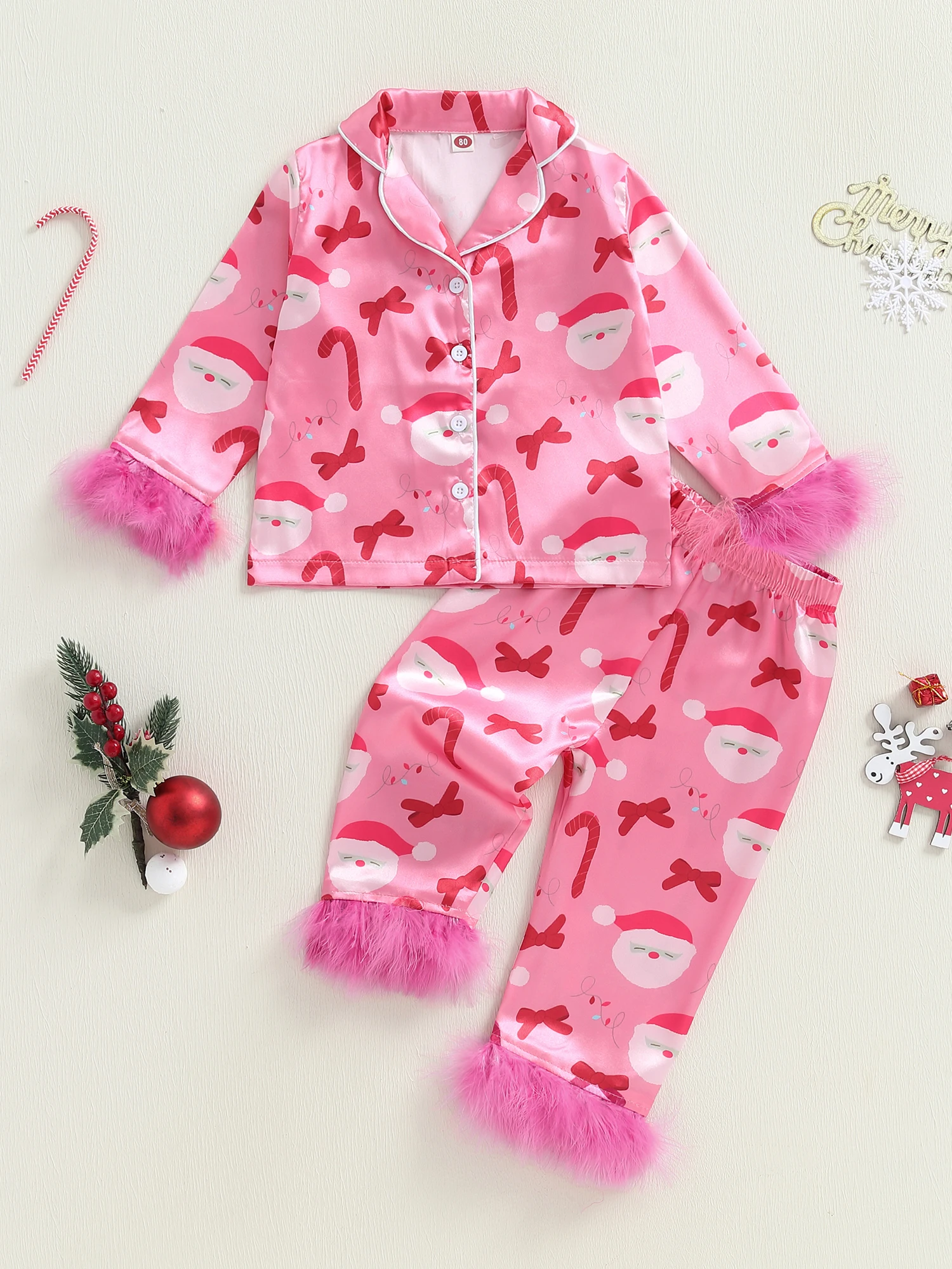 2Pcs Christmas Pajamas Sets for Baby Boy Long Sleeve Button Down Tops with Elastic Waist Pants Plush Trim Nightwear and Hat
2Pcs Christmas Pajamas Sets for Baby Boy Long Sleeve Button Down Tops with Elastic Waist Pants Plush Trim Nightwear and Hat