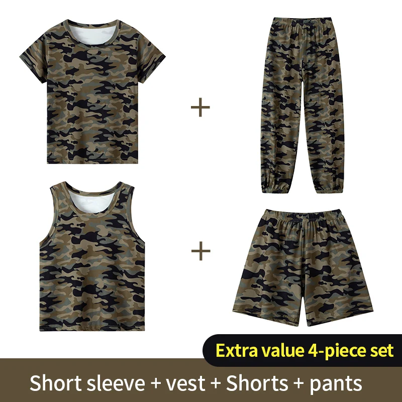 4-piece children's underwear set boys and girls round neck camouflage basic short-sleeved trousers vest a variety of combination
4-piece children's underwear set boys and girls round neck camouflage basic short-sleeved trousers vest a variety of combination