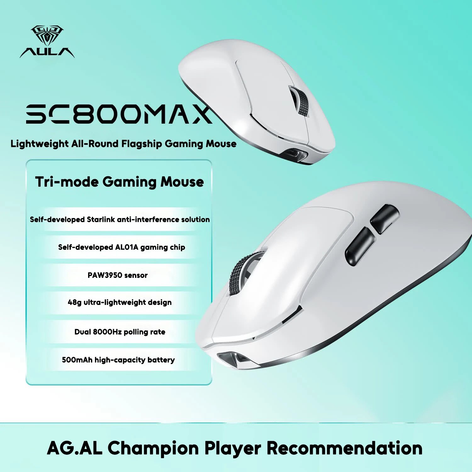 AULA SC800MAX Wireless Gaming Mouse PAW3950 Dual 8K Ergonomic Lightweight 500mAh Bluetooth 2.4G Wired E-sports FPS Gaming Mouse
AULA SC800MAX Wireless Gaming Mouse PAW3950 Dual 8K Ergonomic Lightweight 500mAh Bluetooth 2.4G Wired E-sports FPS Gaming Mouse