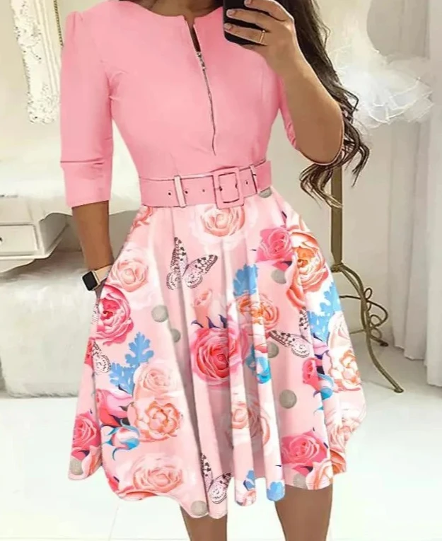 Dress Woman Streetwear Autumn and Winter Elegant Zippered Medium with Waistband Long Sleeved Printed Dresses
Dress Woman Streetwear Autumn and Winter Elegant Zippered Medium with Waistband Long Sleeved Printed Dresses