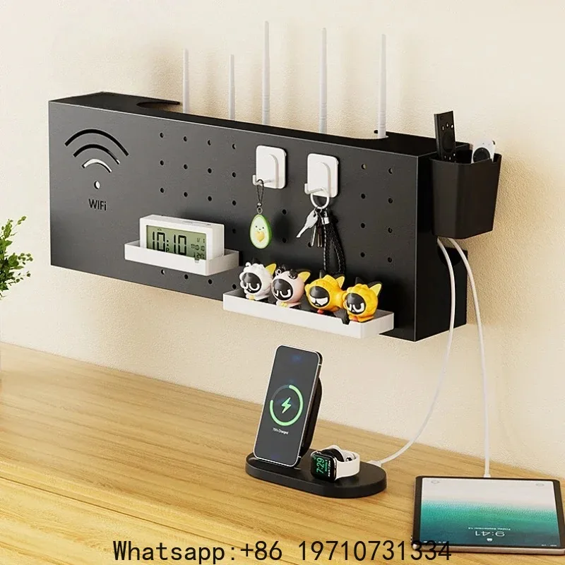 Punching Router Placement Rack Creative Hole Board Set Top Box Storage Rack Space Saving WiFi Cable Socket Cover Box
