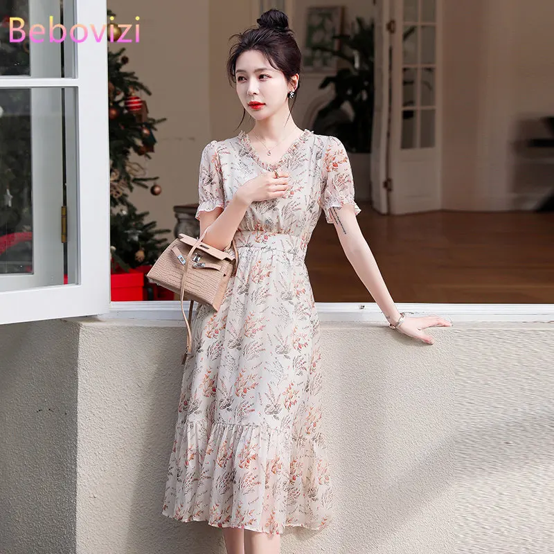 Summer Fashion New Printed V-neck Ruffled Short Sleeves Hem High Waist Women's Dress
Summer Fashion New Printed V-neck Ruffled Short Sleeves Hem High Waist Women's Dress
