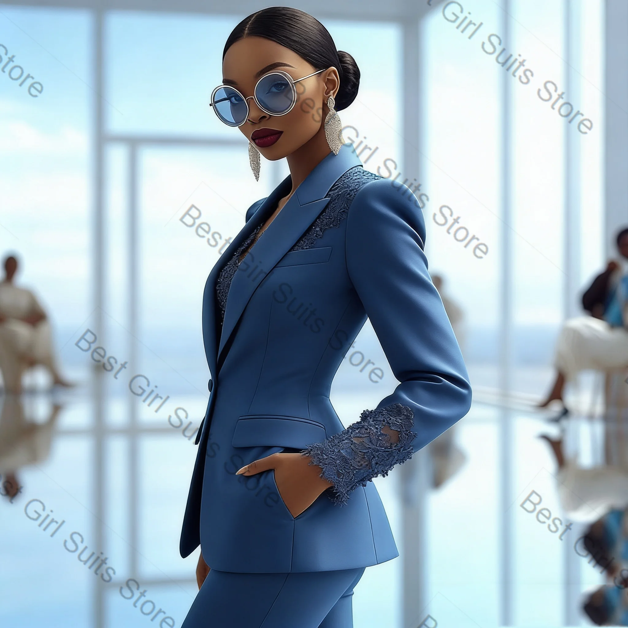 Blue Lace Women Suit Set 2 Pcs Blazer+Pants Trousers Prom Spring Formal Office Lady Jacket Customized Wedding Coat
Blue Lace Women Suit Set 2 Pcs Blazer+Pants Trousers Prom Spring Formal Office Lady Jacket Customized Wedding Coat