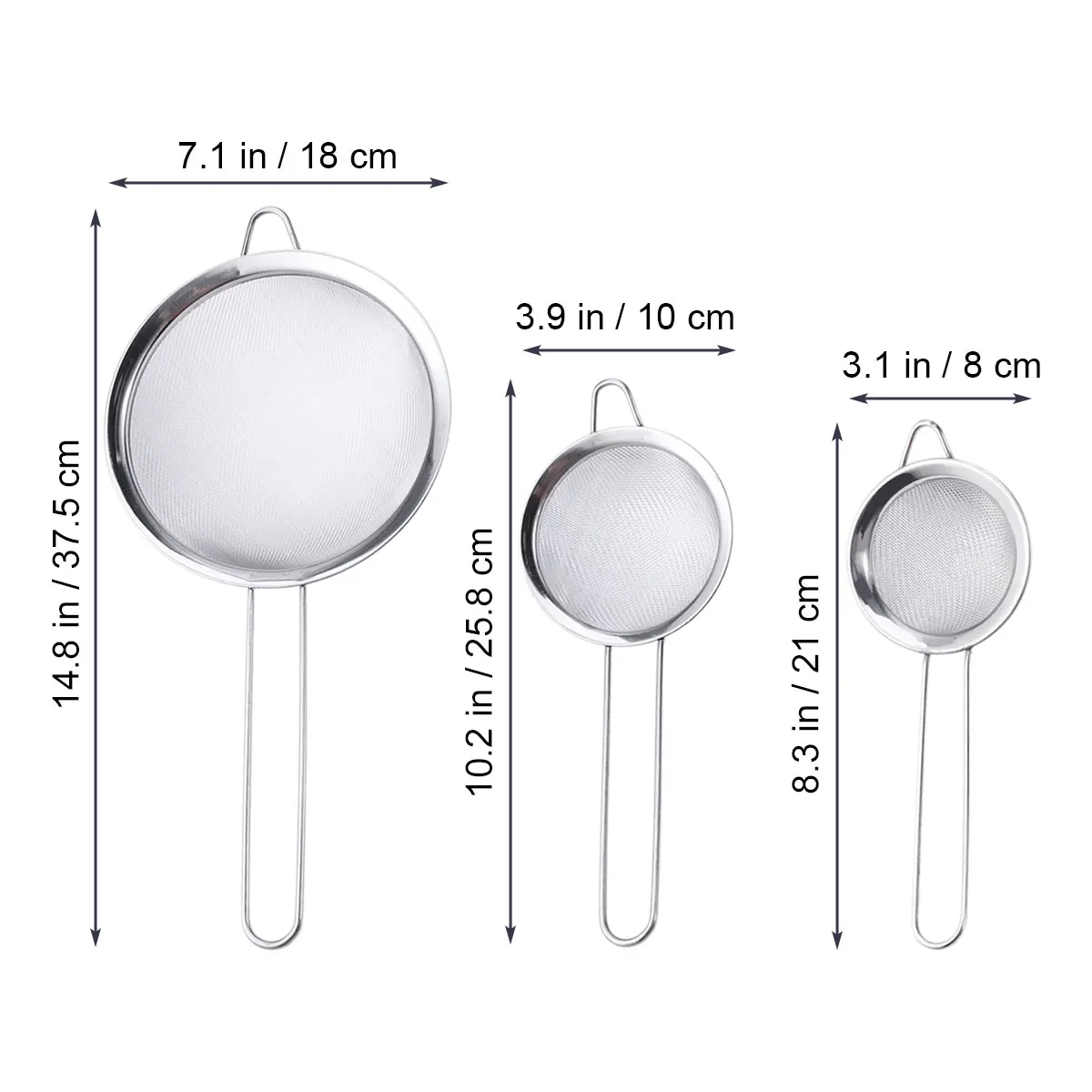 3 Pcs Stainless Steel Food Strainer Kitchen Mesh Sieve Long H Safety Tools Premium Quality Dry Ingredients Sifter
3 Pcs Stainless Steel Food Strainer Kitchen Mesh Sieve Long H Safety Tools Premium Quality Dry Ingredients Sifter