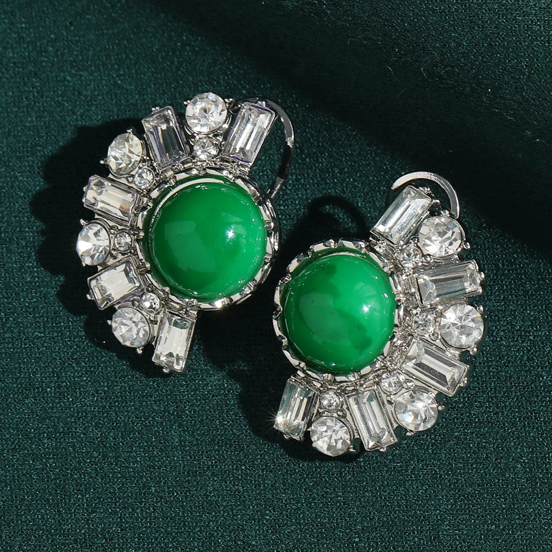 Vintage Jewelry Green Agate Half Flower Earrings Crystal Silver Color For Woman 2026 Trend Wedding Accessories Luxury Designers
Vintage Jewelry Green Agate Half Flower Earrings Crystal Silver Color For Woman 2026 Trend Wedding Accessories Luxury Designers