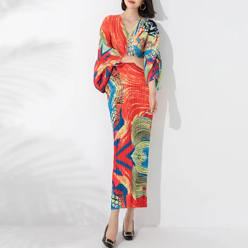 Luxury High-end Vestido Women Pleated V-neck Bat Sleeve Dress Patchwork Print Design Dresses Birthday Party Gown Maxi Dress Chic
Luxury High-end Vestido Women Pleated V-neck Bat Sleeve Dress Patchwork Print Design Dresses Birthday Party Gown Maxi Dress Chic