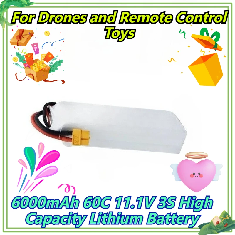 6000mAh 60C 11.1V 3S High Capacity Lithium Battery For Drones and Remote Control Toys
6000mAh 60C 11.1V 3S High Capacity Lithium Battery For Drones and Remote Control Toys