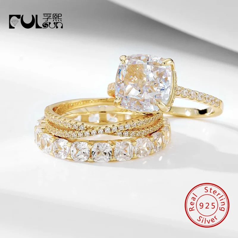 925 Sterling Silver Multi Tone Plated Cushion Zircon 3Pcs Ring Set Half Pave Stackable Engagement Wedding Bridal Jewelry Gift
925 Sterling Silver Multi Tone Plated Cushion Zircon 3Pcs Ring Set Half Pave Stackable Engagement Wedding Bridal Jewelry Gift