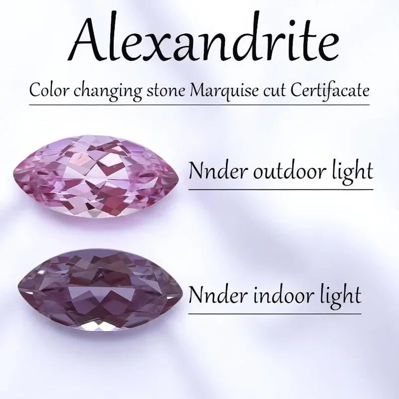 Marquise Shape Lab Grown Alexandrite Color Changing Stone Advanced Jewelry Rings Earrings Making Wholesale with Certificate
Marquise Shape Lab Grown Alexandrite Color Changing Stone Advanced Jewelry Rings Earrings Making Wholesale with Certificate