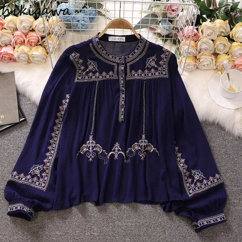 Vintage Blouses 2025 Women's Clothing Stand Neck Long Sleeve Loose Shirts Temperament Lady Tops Embroidery Camisas De Mujer
Vintage Blouses 2025 Women's Clothing Stand Neck Long Sleeve Loose Shirts Temperament Lady Tops Embroidery Camisas De Mujer