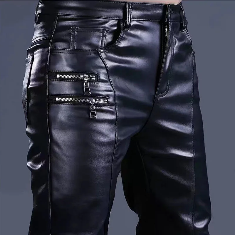 2025 men's PU leather locomotive, small feet tight multi-zipper casual leather pants
2025 men's PU leather locomotive, small feet tight multi-zipper casual leather pants