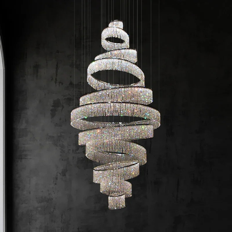 Luxury Staircase Crystal LED Chandelier For Living Room Lobby Large Modern Ring Cristal Hanging Lighting Chrome Long Indoor Lamp
Luxury Staircase Crystal LED Chandelier For Living Room Lobby Large Modern Ring Cristal Hanging Lighting Chrome Long Indoor Lamp