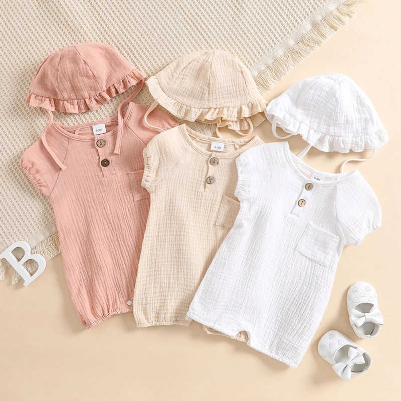 Infant Baby Boys Girl Clothes Cotton Soft Short Sleeve Newborn Rompers with Hat Summer Jumpsuit Fashion Toddler Outfit Clothes
Infant Baby Boys Girl Clothes Cotton Soft Short Sleeve Newborn Rompers with Hat Summer Jumpsuit Fashion Toddler Outfit Clothes