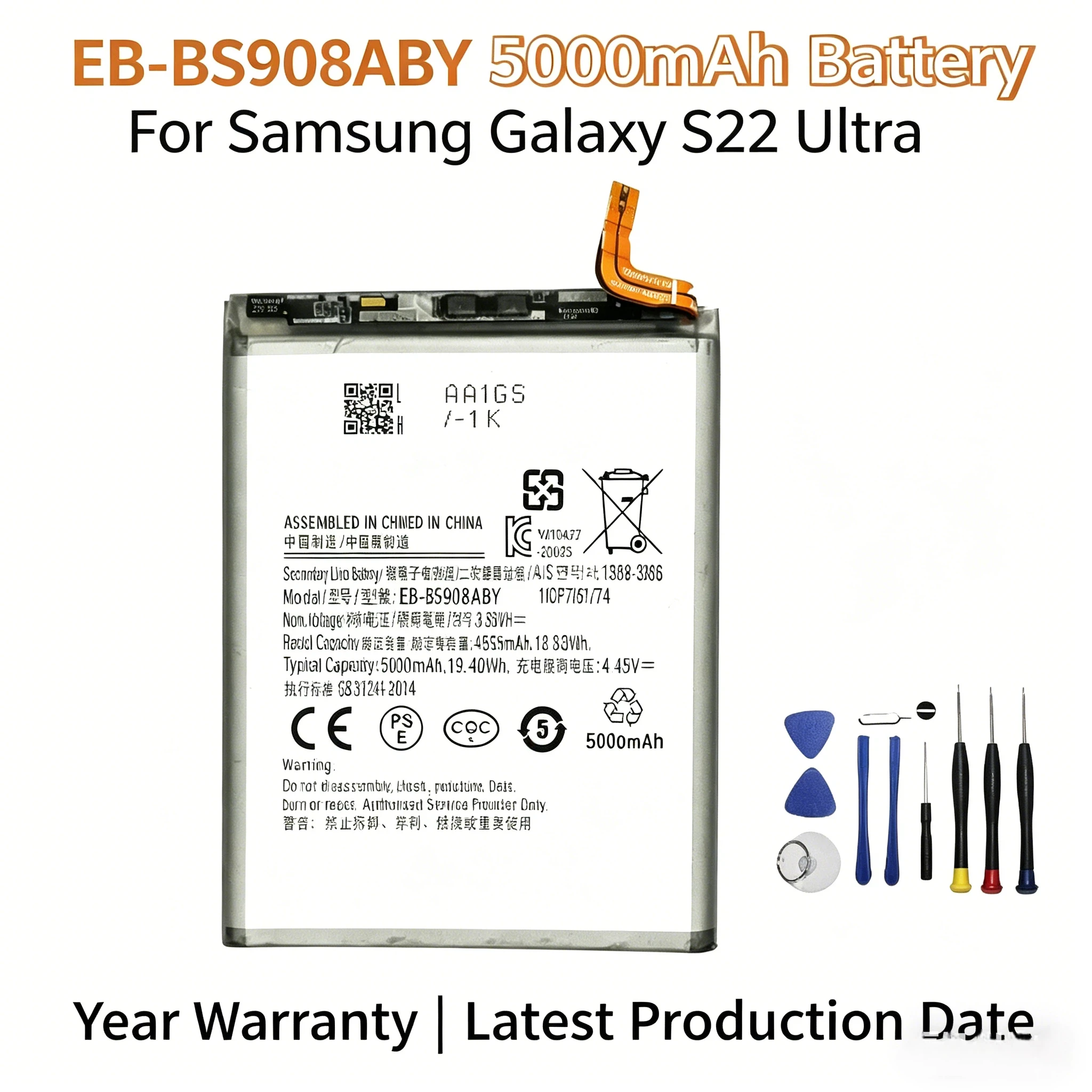 5000mAh EB-BS908ABY Battery For Samsung Galaxy S22 Ultra Mobile Phone Replacement Batteries With Repair Tools
5000mAh EB-BS908ABY Battery For Samsung Galaxy S22 Ultra Mobile Phone Replacement Batteries With Repair Tools