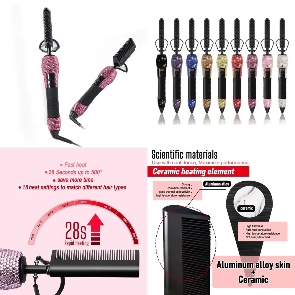 WAP01 Bling Ceramic 500 Degree Hot Hair Press Combs Electric Bling 500F High Heat Hot Comb
WAP01 Bling Ceramic 500 Degree Hot Hair Press Combs Electric Bling 500F High Heat Hot Comb
