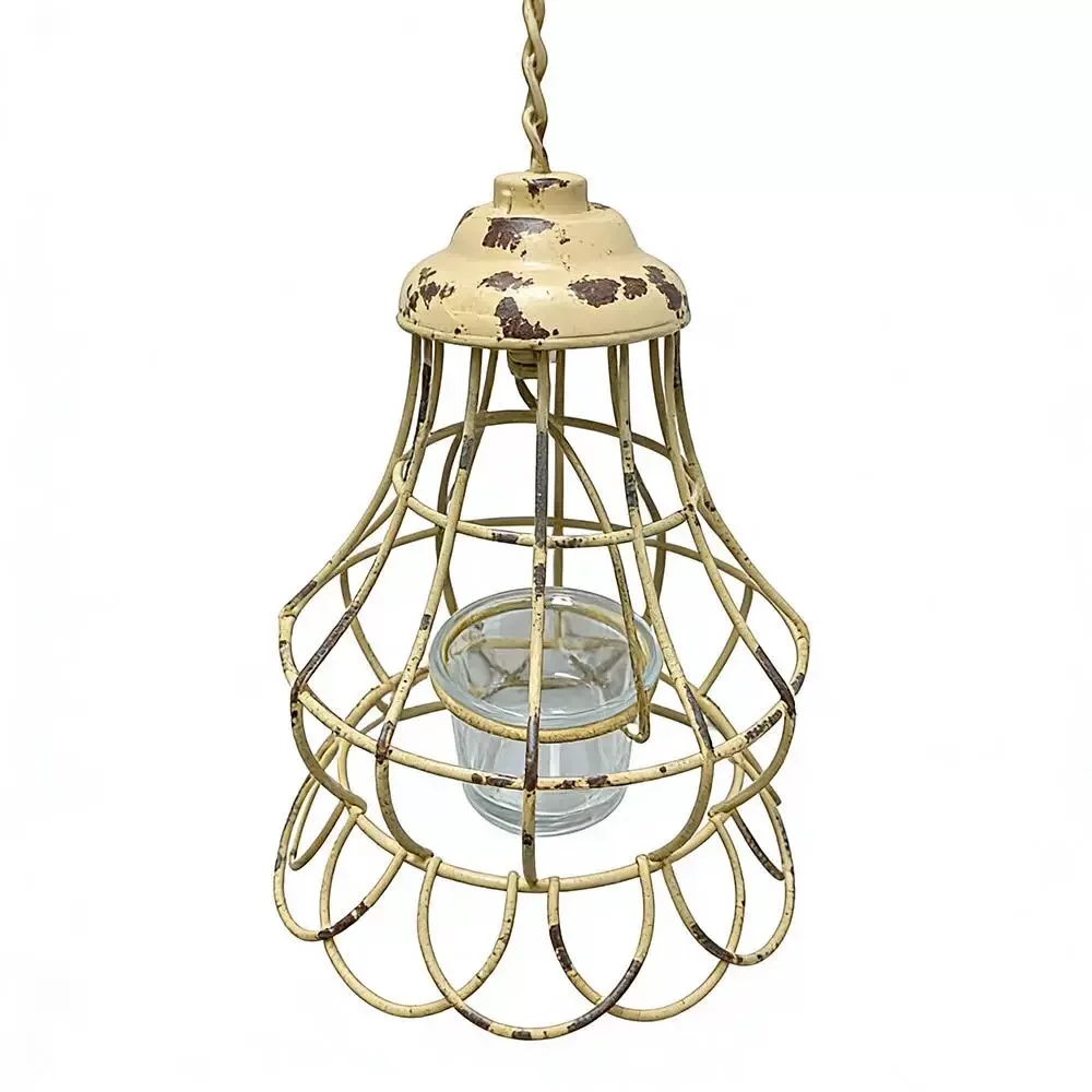 Vintage Hanging Candle Holder, Antique White Distressed Finish, Iron Metal Cage Design with Glass Cup, 18.5cm Height, Rustic Dec
Vintage Hanging Candle Holder, Antique White Distressed Finish, Iron Metal Cage Design with Glass Cup, 18.5cm Height, Rustic Dec
