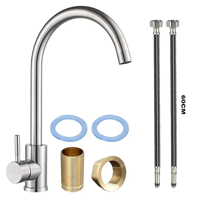 304 Stainless Steel Kitchen Faucet Hot and Cold Water Mixer 360 degree rotation Basin installation Comes with 60cm hose
304 Stainless Steel Kitchen Faucet Hot and Cold Water Mixer 360 degree rotation Basin installation Comes with 60cm hose
