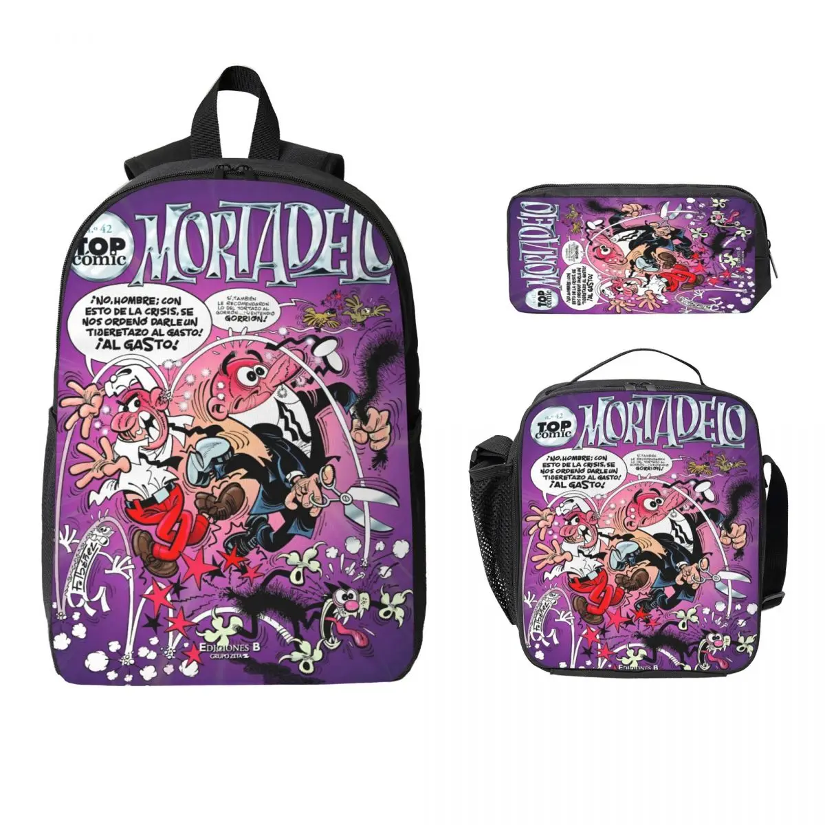 3Pcs Mort & Phil Mortadelo Y Filemn School bags Set for Girls Boys Pen Bags Backpack Sets with Lunch Box For School Students
3Pcs Mort & Phil Mortadelo Y Filemn School bags Set for Girls Boys Pen Bags Backpack Sets with Lunch Box For School Students