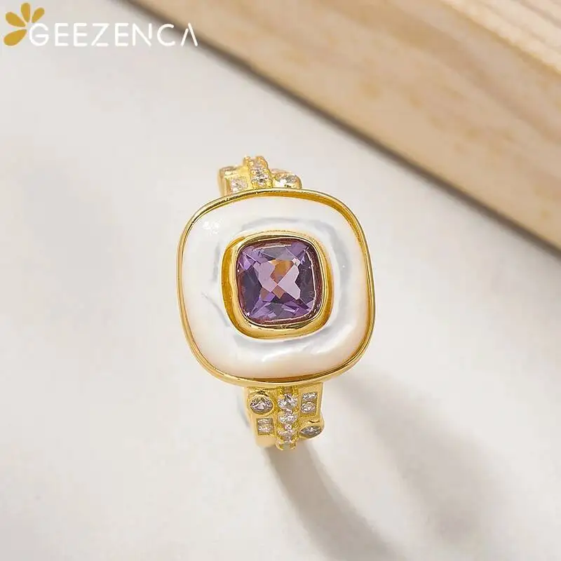 GEEZENCA Natural Amethyst 925 Silver White Mother of Pearl Open Ring For Women Purple Stone Geometric Chic Square Rings 2024 New
GEEZENCA Natural Amethyst 925 Silver White Mother of Pearl Open Ring For Women Purple Stone Geometric Chic Square Rings 2024 New