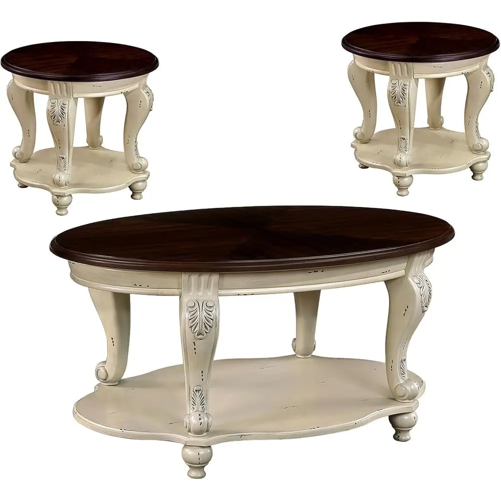 Vintage Carved Coffee Table Set of 2 with Beige Tops
Vintage Carved Coffee Table Set of 2 with Beige Tops