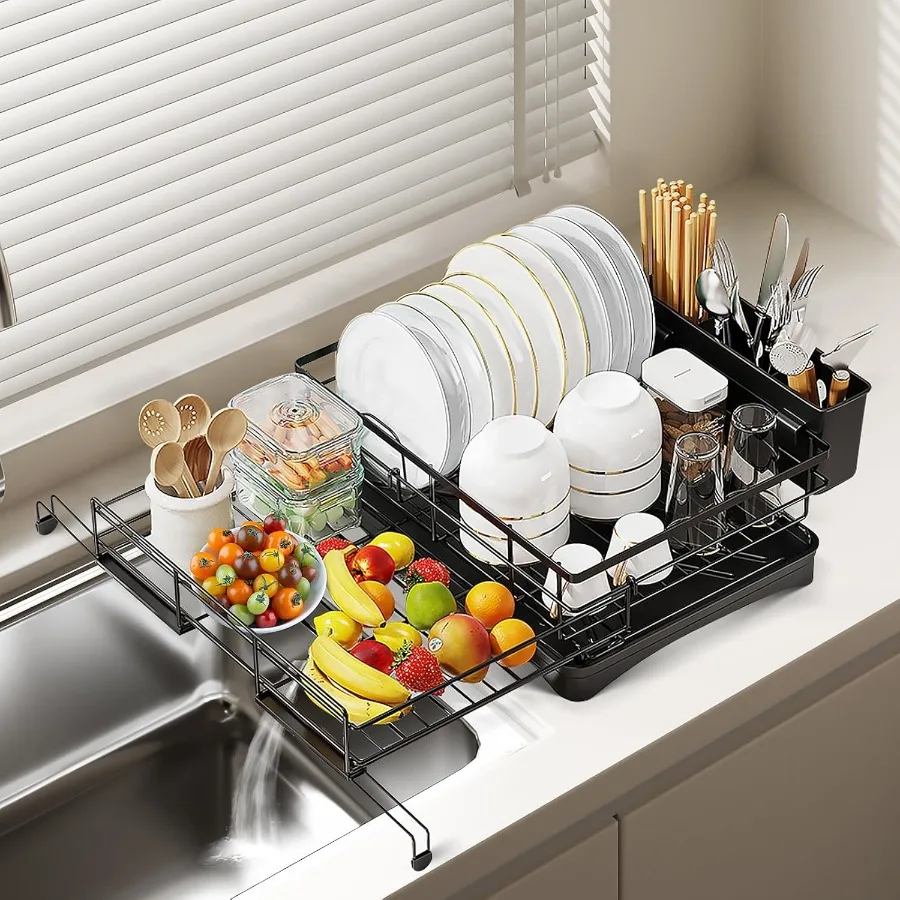 Extendable Dish Drying RackLarge Drying Dish Drainer for Kitchen Counter Stainless Steel Dish Strainer with Utensil Rack and Ad
Extendable Dish Drying RackLarge Drying Dish Drainer for Kitchen Counter Stainless Steel Dish Strainer with Utensil Rack and Ad