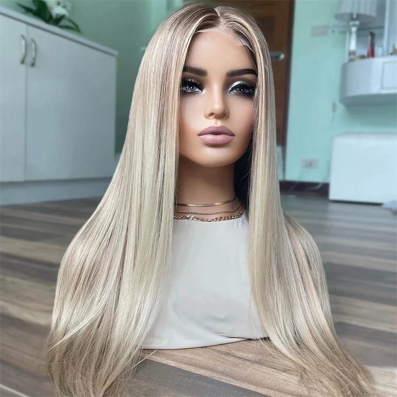 Ash Blonde Synthetic Lace Front Wigs for Women Ombre Blonde With Brown Roots Long Straight 24 inch Pre Plucked Heat Resistant
Ash Blonde Synthetic Lace Front Wigs for Women Ombre Blonde With Brown Roots Long Straight 24 inch Pre Plucked Heat Resistant