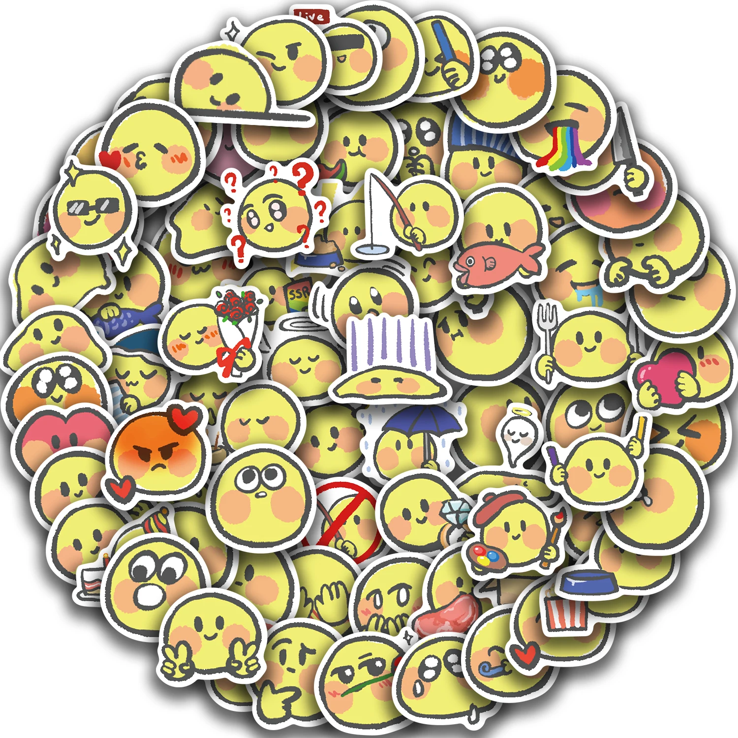 80PCS Yellow Face Stickers PVC Cartoon Cute Decals Toy For Stationery Guitar Phone Aesthetic Decorations Refrigerator Supplies
80PCS Yellow Face Stickers PVC Cartoon Cute Decals Toy For Stationery Guitar Phone Aesthetic Decorations Refrigerator Supplies