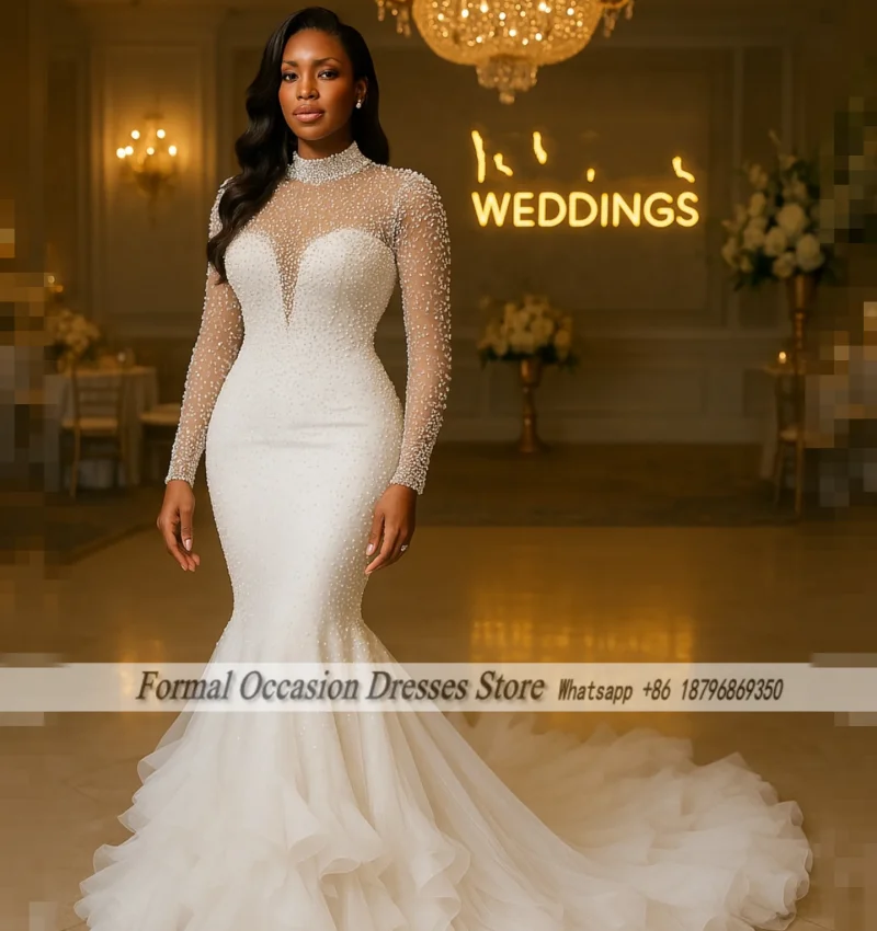 Elegant Pearls Wedding Dresses Long Sleeves High Neck Civil Bridal Gowns Brides Second Dress Vestidos Elegantes Customized
Elegant Pearls Wedding Dresses Long Sleeves High Neck Civil Bridal Gowns Brides Second Dress Vestidos Elegantes Customized