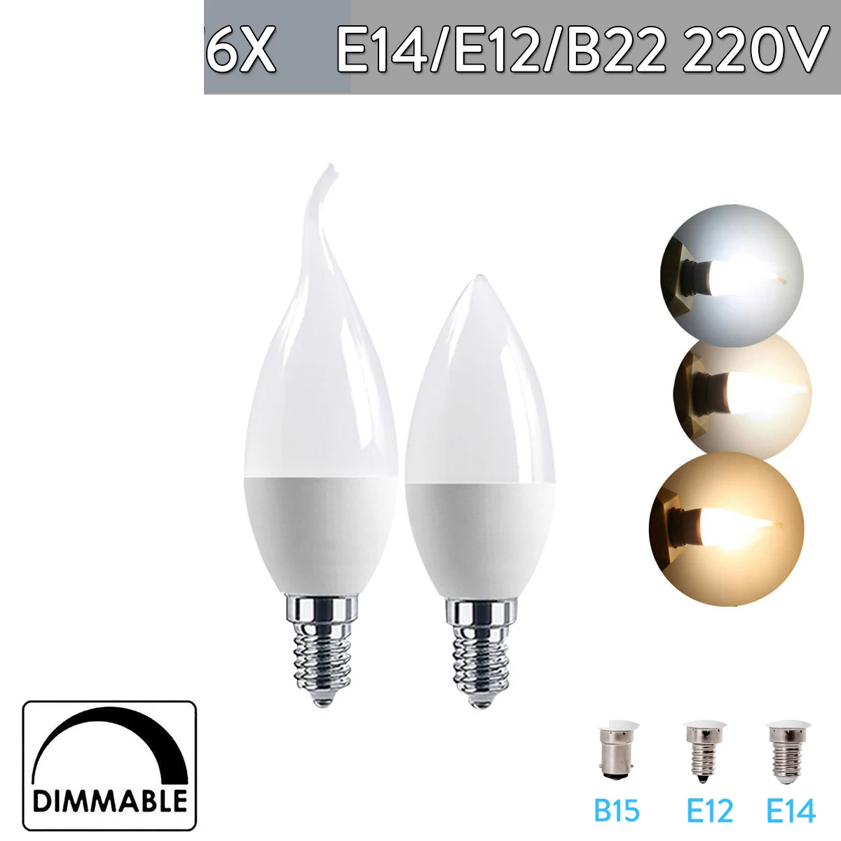 6X Dimmable Led Candle Bulb B15 5w Bulbs 3000k 4500k 6000k 220v Lights 270/degree Lighting Chandelier Decorative For/home Living
6X Dimmable Led Candle Bulb B15 5w Bulbs 3000k 4500k 6000k 220v Lights 270/degree Lighting Chandelier Decorative For/home Living