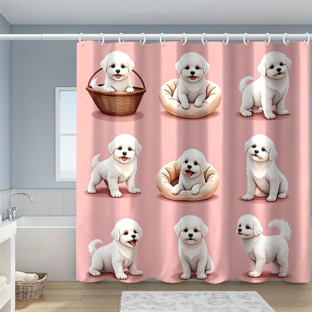 Cute White Puppy Shower Curtain, Adorable Dog Print Pink Background Bathroom Decor Waterproof Polyester Fabric Animal Lover Gift
Cute White Puppy Shower Curtain, Adorable Dog Print Pink Background Bathroom Decor Waterproof Polyester Fabric Animal Lover Gift
