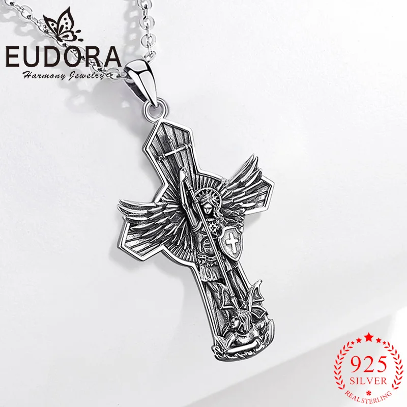 Ожерелье Eudora Saint Michael Archangel, стерлинговое серебро 925 пробы, щит, амулет, крест, кулон, христианские ювелирные изделия, подарок для мужчин и женщин 
Ожерелье Eudora Saint Michael Archangel, стерлинговое серебро 925 пробы, щит, амулет, крест, кулон, христианские ювелирные изделия, подарок для мужчин и женщин