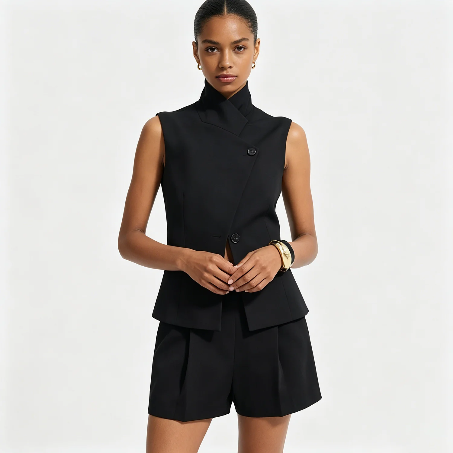 PUAL Women Asymmetric High Neck Sleeveless Blazer Vest Minimalist Two Button Slim Formal Waistcoat Office Outerwear
PUAL Women Asymmetric High Neck Sleeveless Blazer Vest Minimalist Two Button Slim Formal Waistcoat Office Outerwear