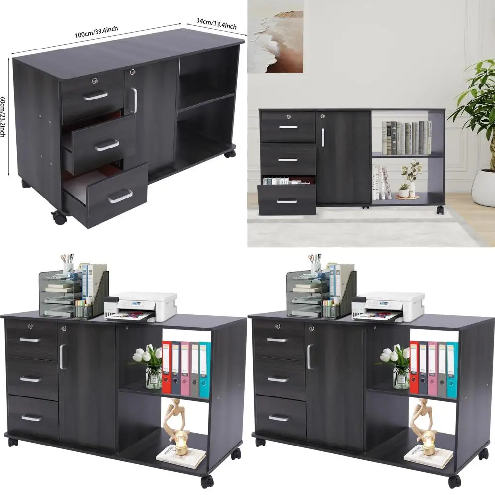 3-Drawer Lockable Mobile File Cabinet with Door and 2 Open Shelves, 39.4 High for Home, Office, School (Black)
3-Drawer Lockable Mobile File Cabinet with Door and 2 Open Shelves, 39.4 High for Home, Office, School (Black)