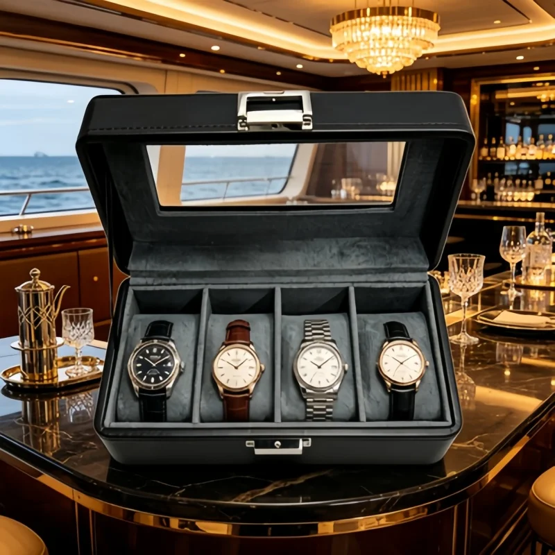 2Pcs 4 Slot Watch Display Case with Lock, Black PU Leather Watch Storage Box + Beige Spring Storage Bag
2Pcs 4 Slot Watch Display Case with Lock, Black PU Leather Watch Storage Box + Beige Spring Storage Bag