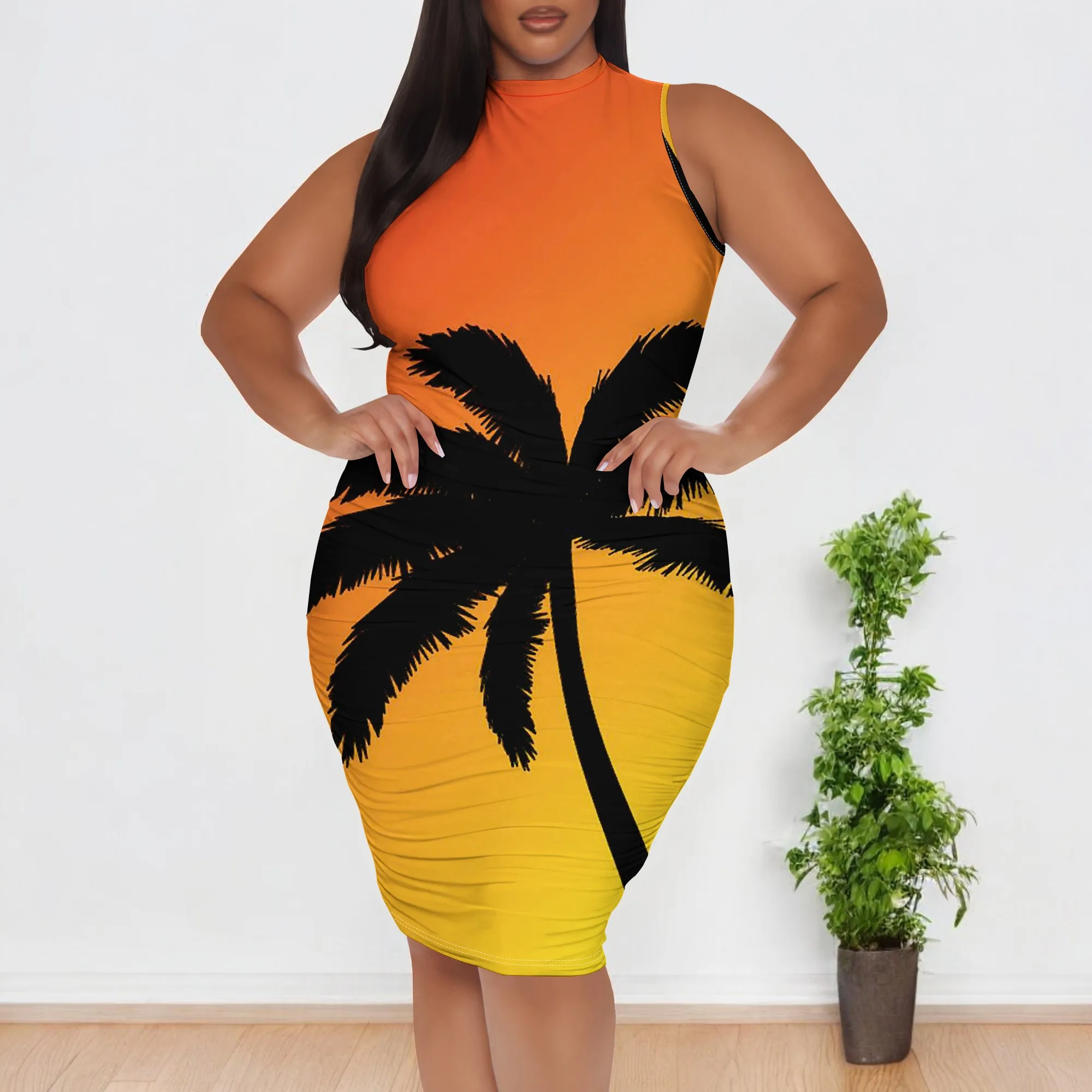 Plus Size Tropical Sunset Dress Palm Tree Print Sleeveless Bodycon High Neck Beach Party Vacation Look XL-6XL
Plus Size Tropical Sunset Dress Palm Tree Print Sleeveless Bodycon High Neck Beach Party Vacation Look XL-6XL