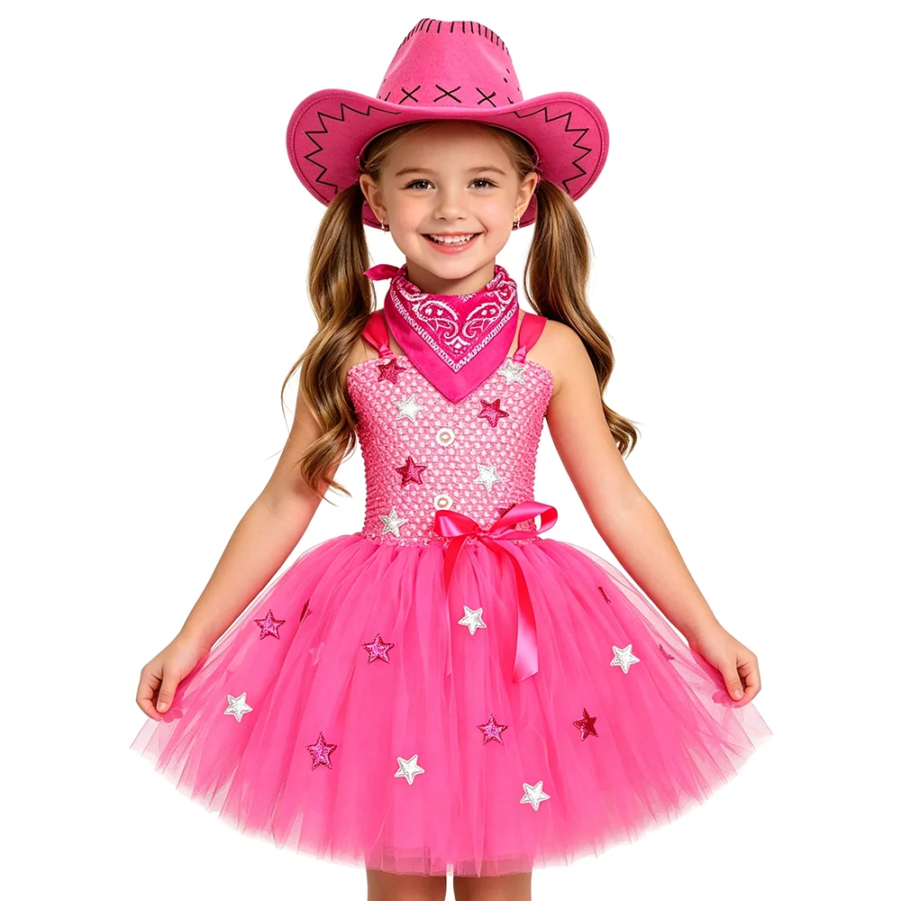 Girls Fashion Hot Pink Princess Costume Western Cowgirl Fancy Tutu Dress with Cowboy Hat Square Scarf Kids Carnival Party Outfit
Girls Fashion Hot Pink Princess Costume Western Cowgirl Fancy Tutu Dress with Cowboy Hat Square Scarf Kids Carnival Party Outfit