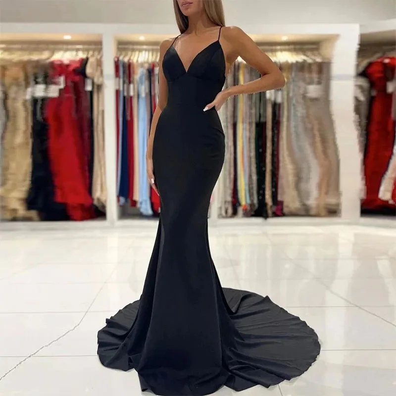 Sexy Black Evening Dresses Backless Mermaid V Neck Criss Cross Sweep Train Long Prom Gowns Women Night Party Outfits 2023 Boho
Sexy Black Evening Dresses Backless Mermaid V Neck Criss Cross Sweep Train Long Prom Gowns Women Night Party Outfits 2023 Boho