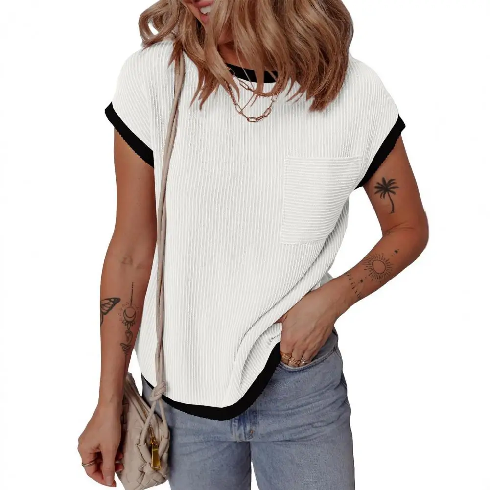 Women T-shirt Color Block Loose Tee Shirt with Pocket Decoration Round Neck Short Sleeve Leisure for Style
Women T-shirt Color Block Loose Tee Shirt with Pocket Decoration Round Neck Short Sleeve Leisure for Style